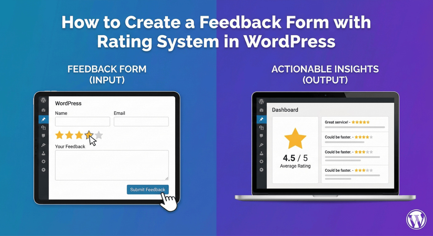 A WordPress feedback form with a star rating and comment field