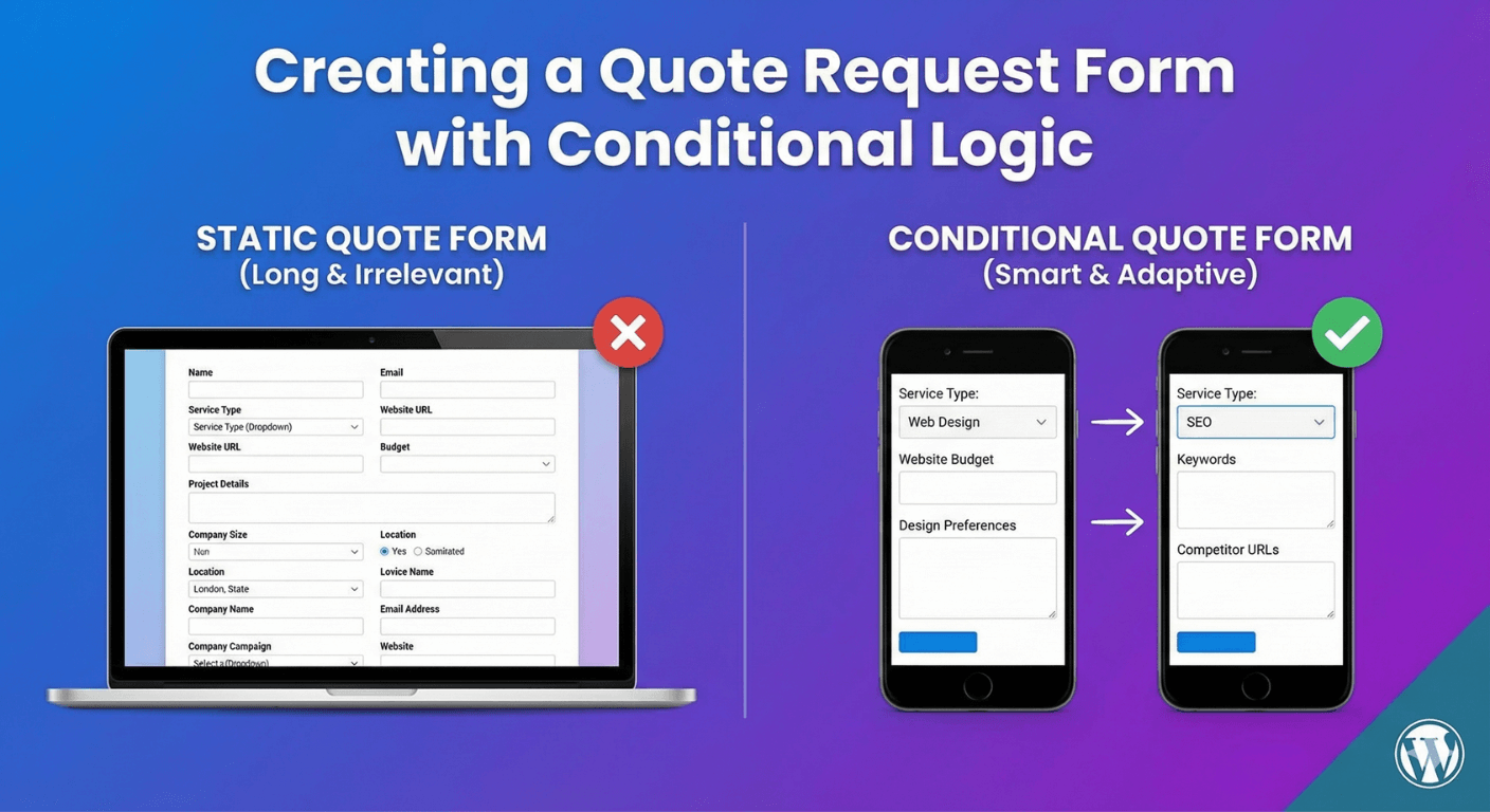 A quote request form adapting its questions with conditional logic