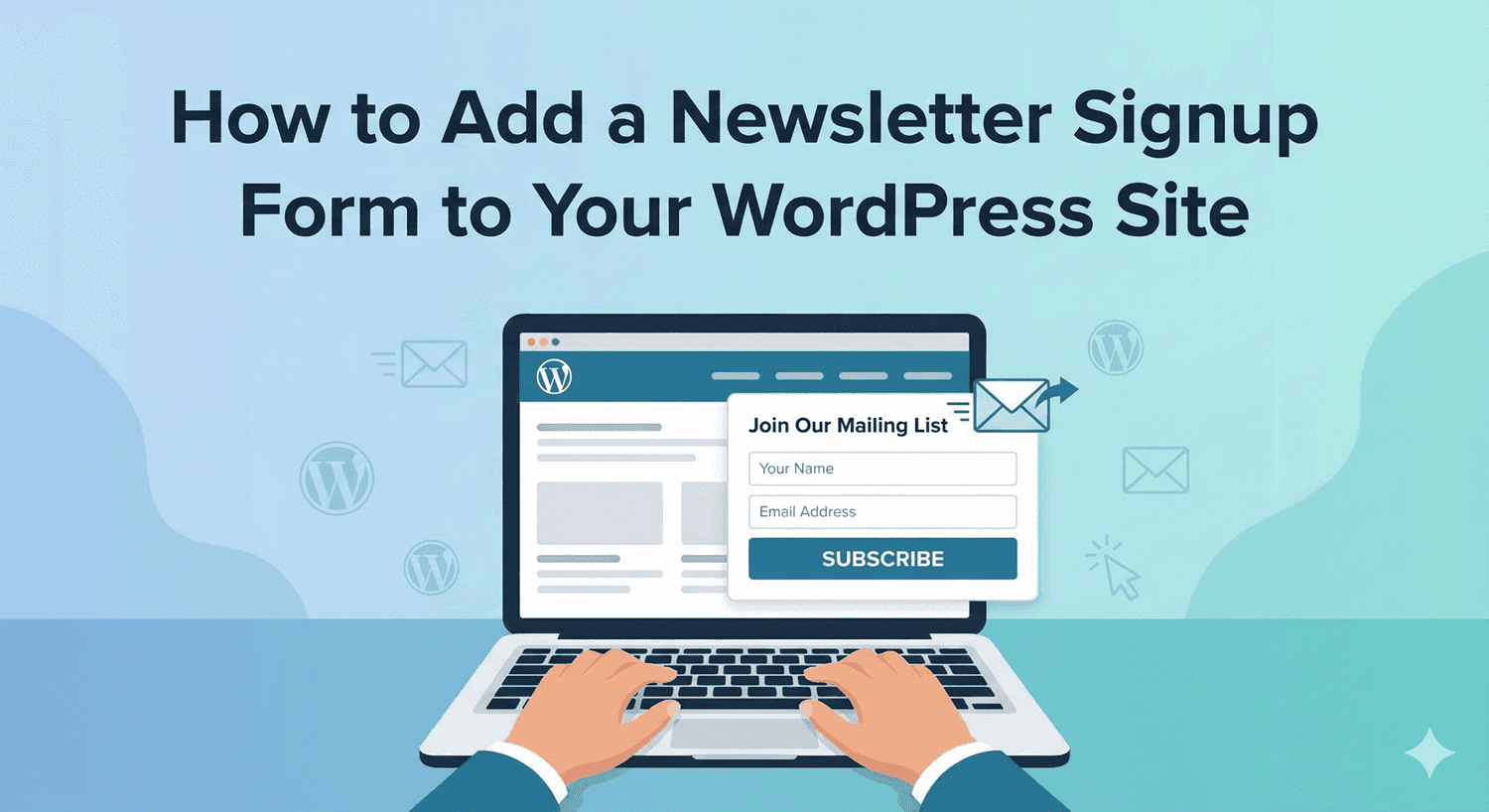 A newsletter signup form on a WordPress site, shown inline and as a popup