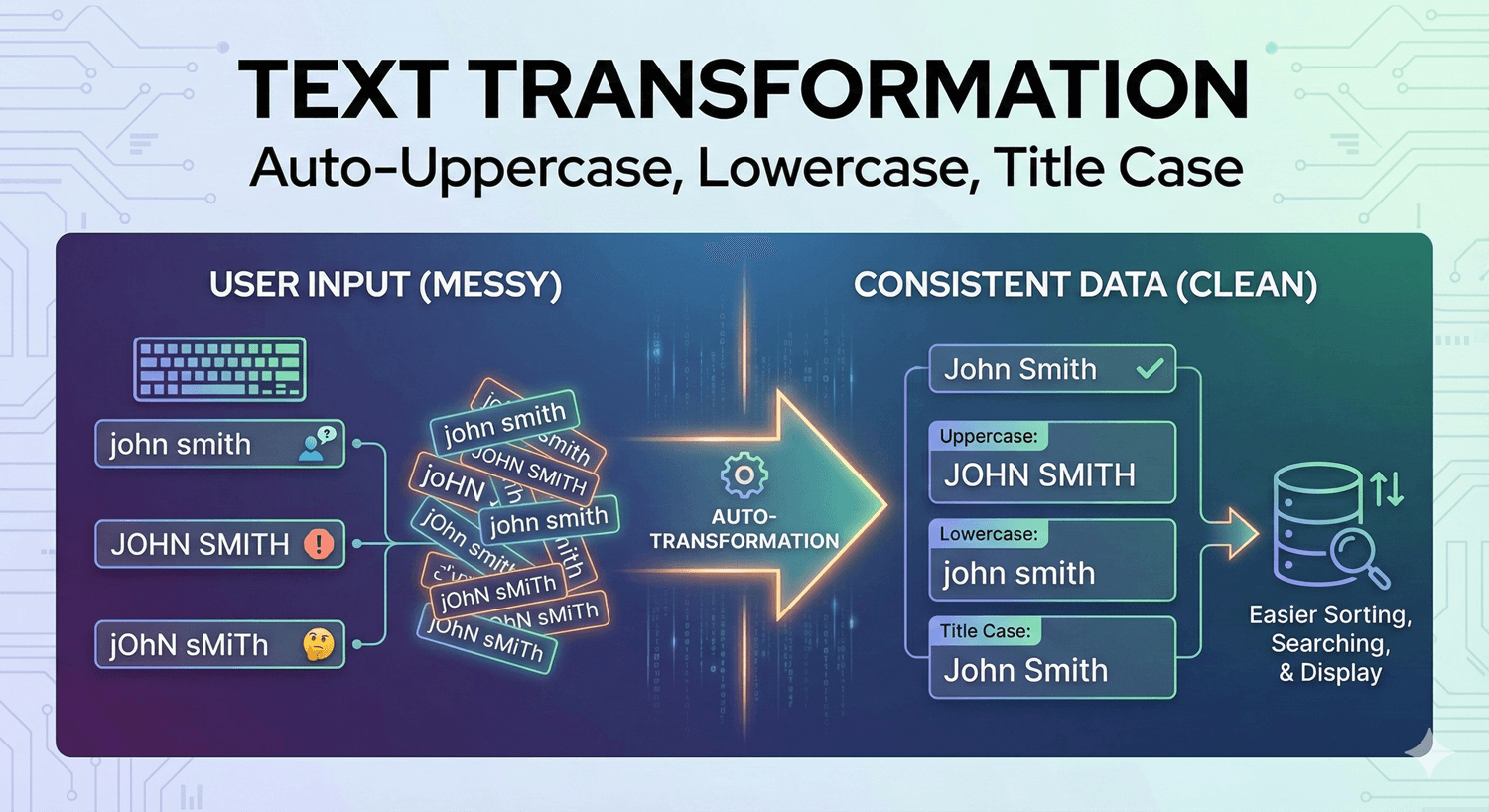 A text field transforming input to a consistent case on a WordPress form