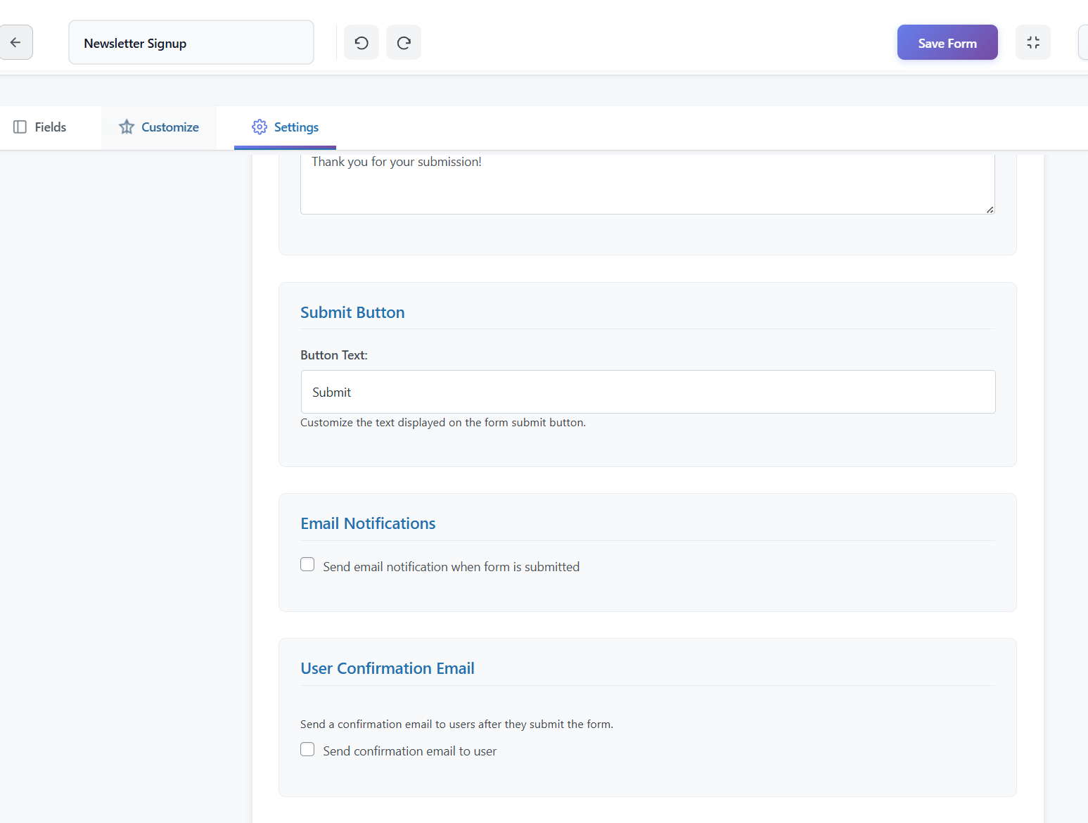 Configure Form Settings