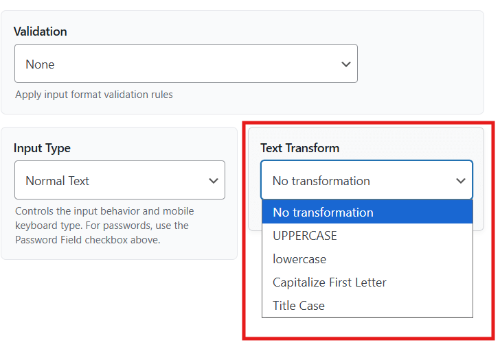 Text Transform Setting